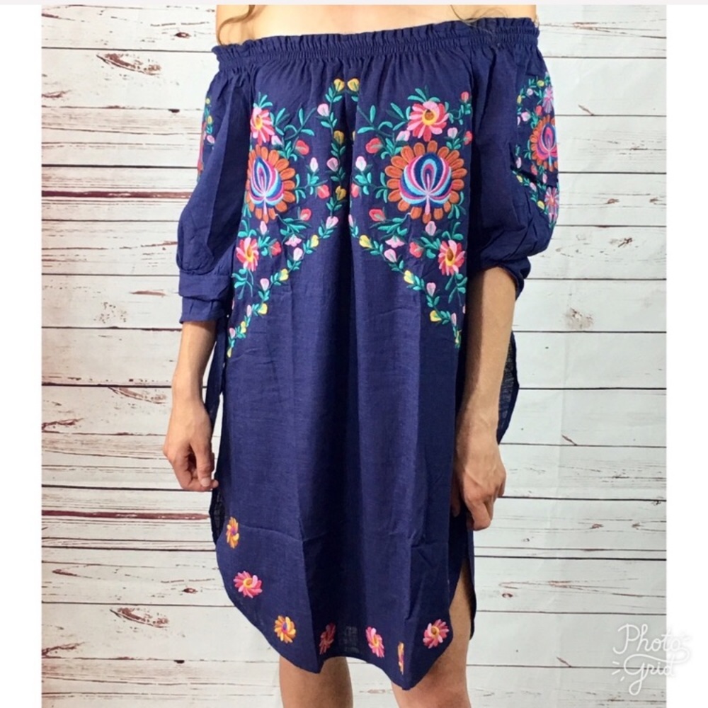 Boho Off The Shoulder Embroidered Dress